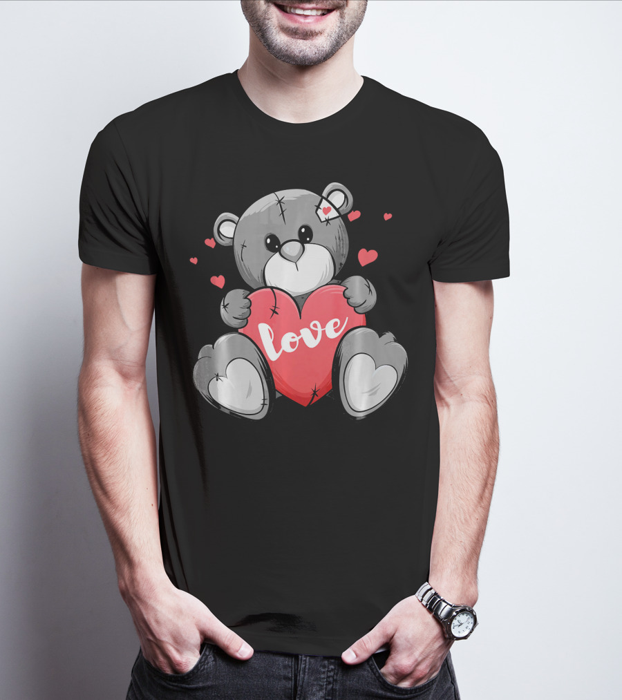Valentine's Day Cute Bear With Heart And Love Text T-Shirt