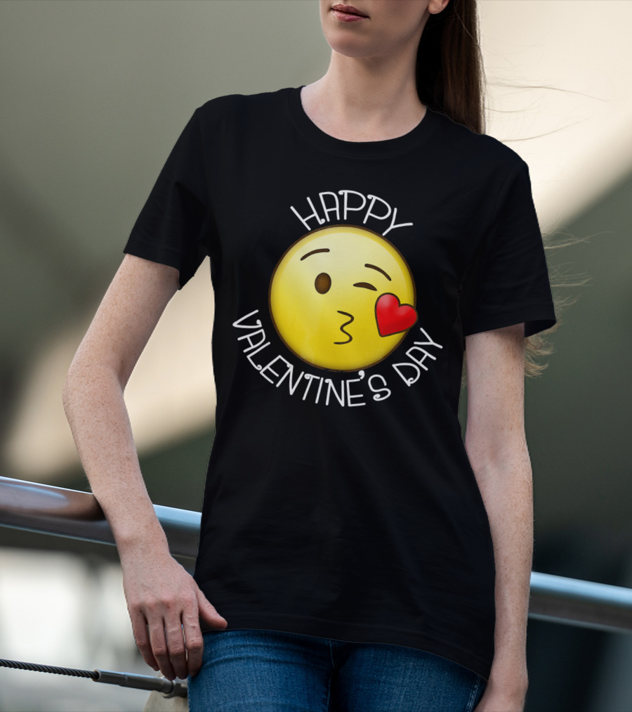 Happy Valentine's Day Cute Blow Kiss Heart Emoji Wink T-Shirt