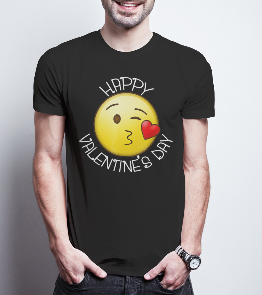 Happy Valentine's Day Cute Blow Kiss Heart Emoji Wink T-Shirt