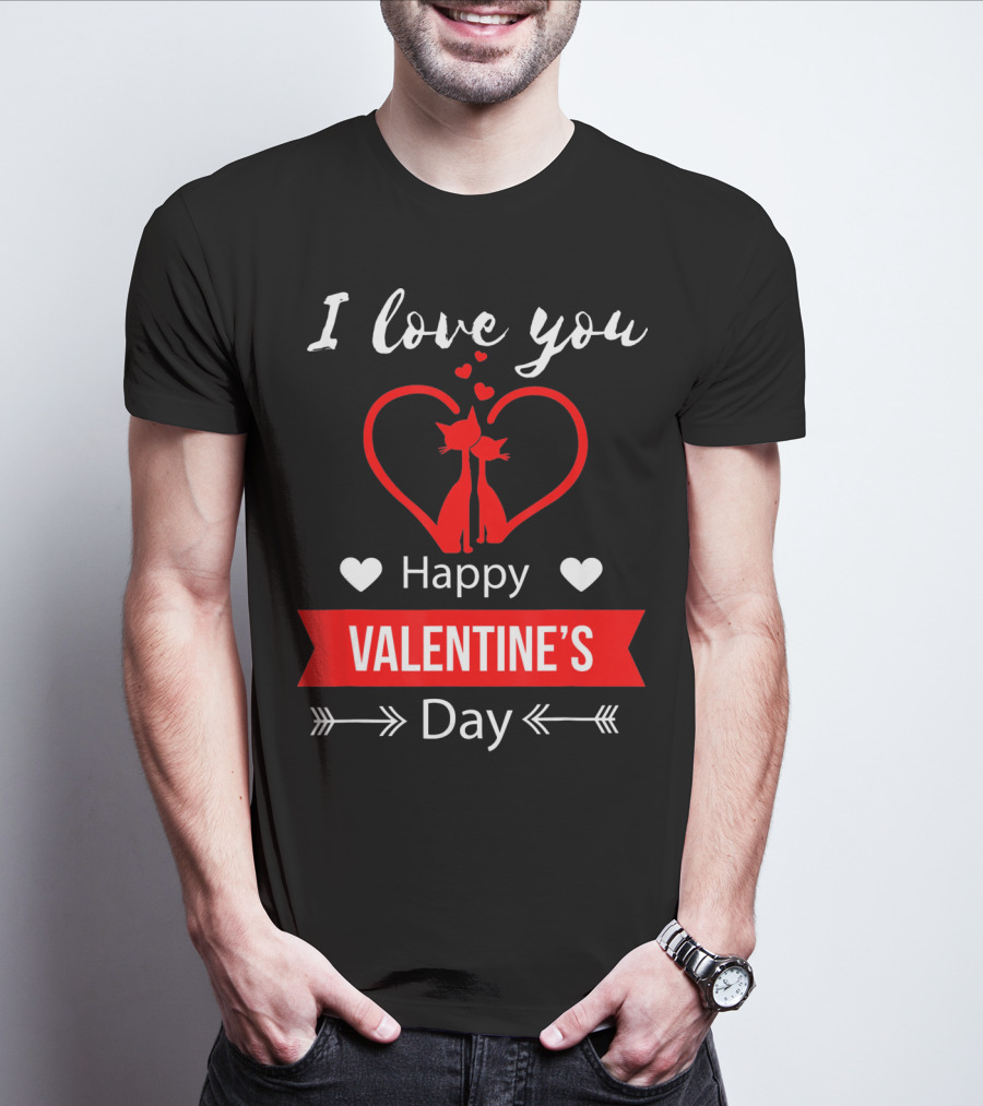 I Love You Happy Valentine's Day Cats Hearts T-Shirt