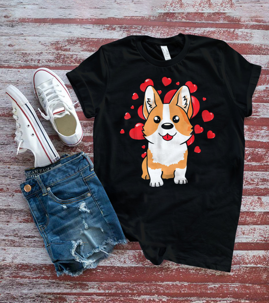 Corgi With Love Hearts Valentines Day Cute Dog T-Shirt
