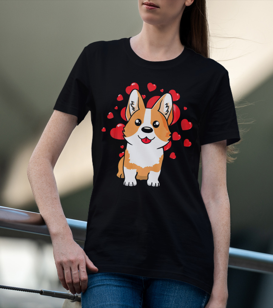 Corgi With Love Hearts Valentines Day Cute Dog T-Shirt