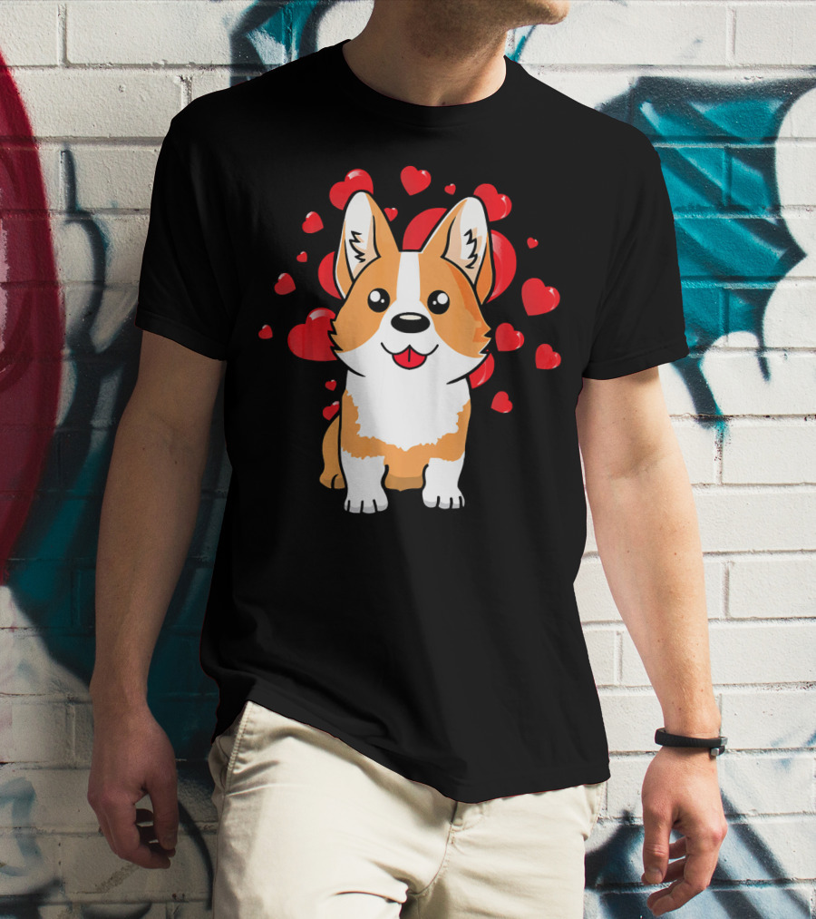 Corgi With Love Hearts Valentines Day Cute Dog T-Shirt