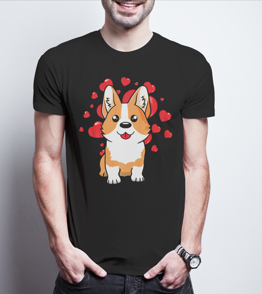 Corgi With Love Hearts Valentines Day Cute Dog T-Shirt