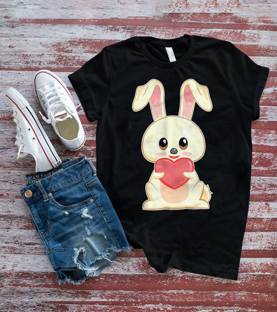 Chibi Bunny Holding Heart Valentines Cute T-Shirt