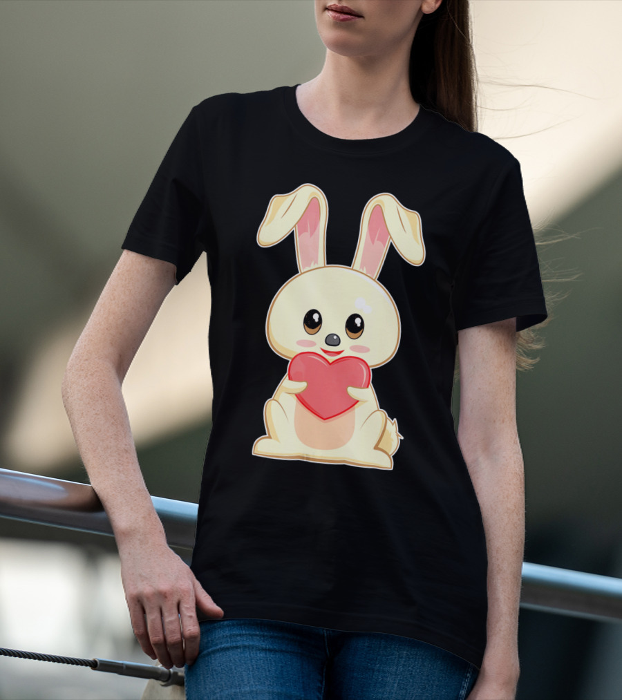 Chibi Bunny Holding Heart Valentines Cute T-Shirt