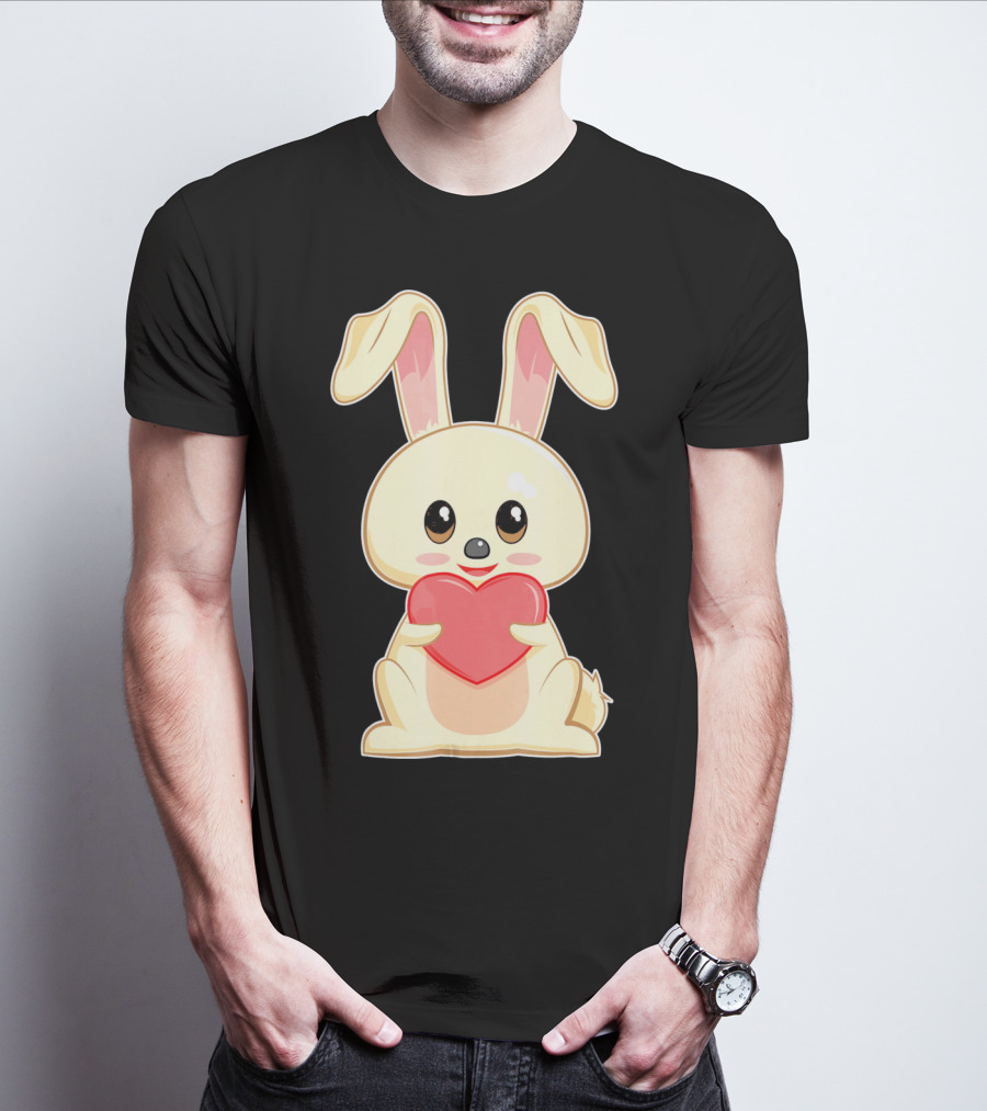 Chibi Bunny Holding Heart Valentines Cute T-Shirt