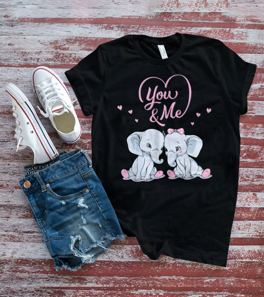 You And Me Cute Couple Elephants In Love Valentines T-Shirt