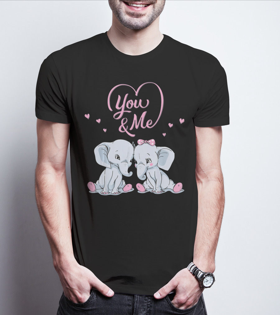 You And Me Cute Couple Elephants In Love Valentines T-Shirt