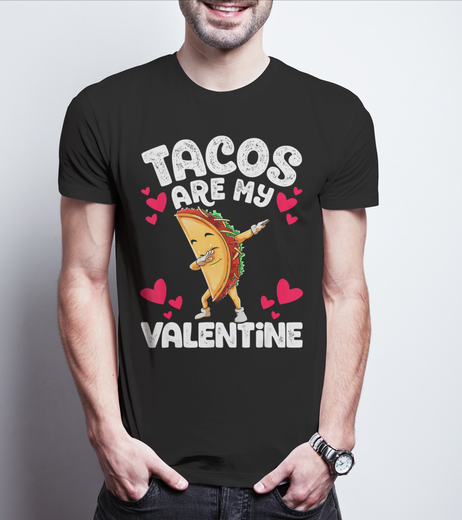 Tacos Are My Valentine Dabbing Taco With Hearts T-Shirt