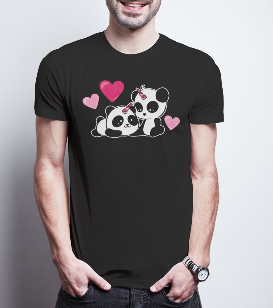 Cute Pandicorn Valentines Day Adorable Pandas With Hearts T-Shirt