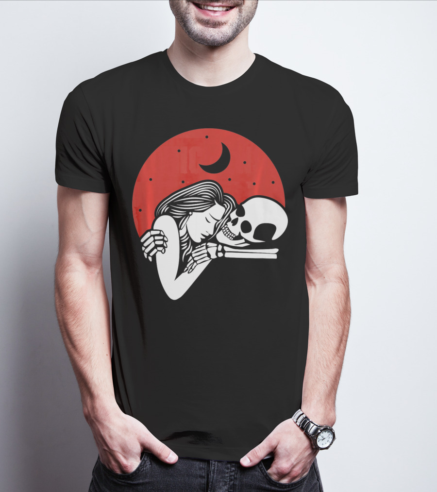 Cute Skeleton Romantic Valentines Moon Embrace T-Shirt
