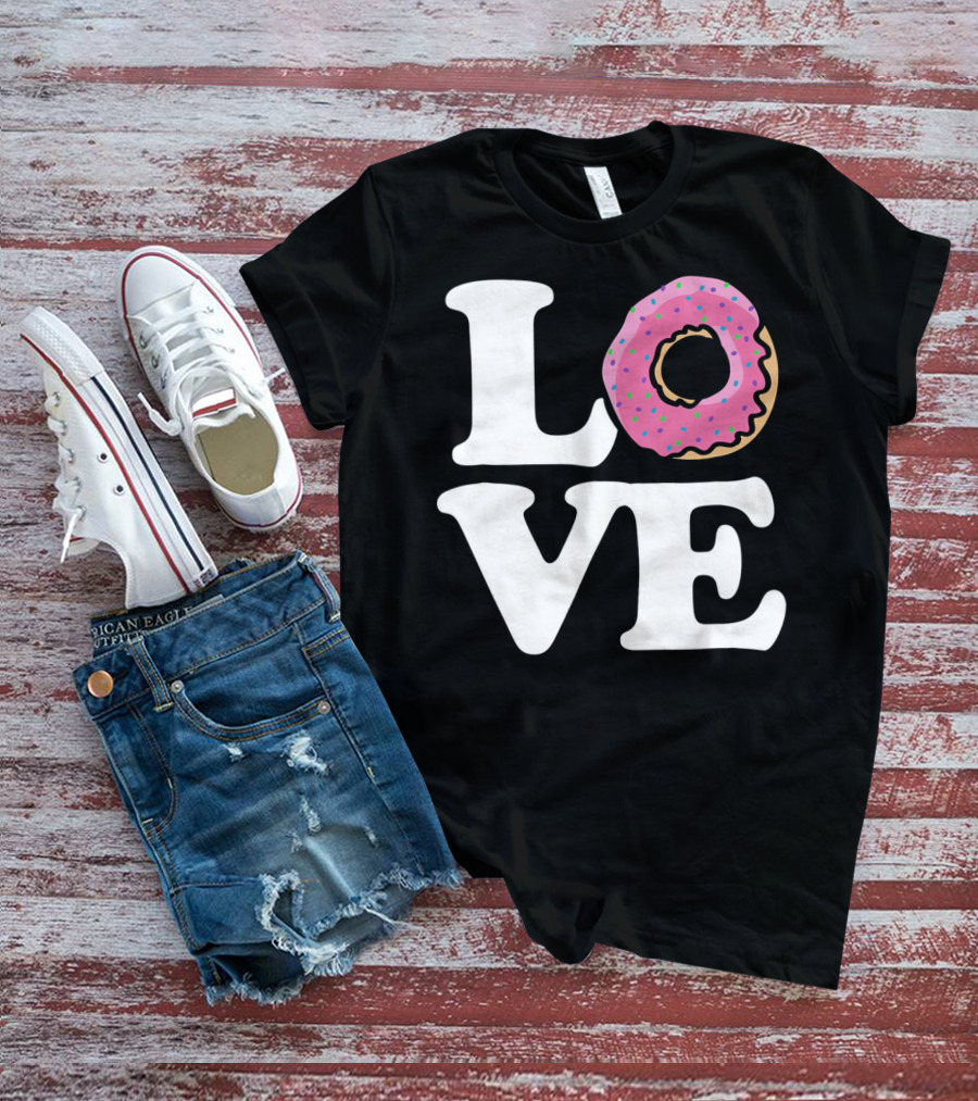 Love For Donut Lovers With Pink Frosted Donut T-Shirt