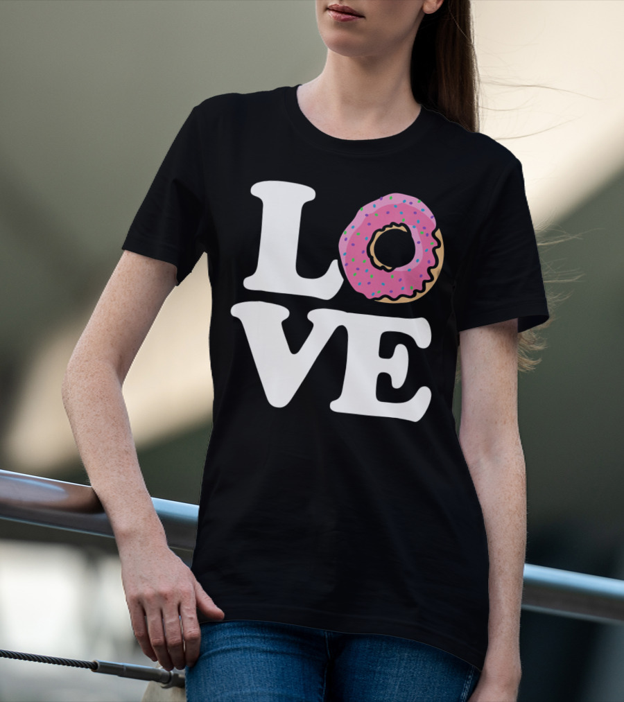 Love For Donut Lovers With Pink Frosted Donut T-Shirt