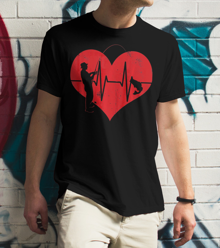 Fishing Heartbeat Valentines Day Heart Fisherman T-Shirt