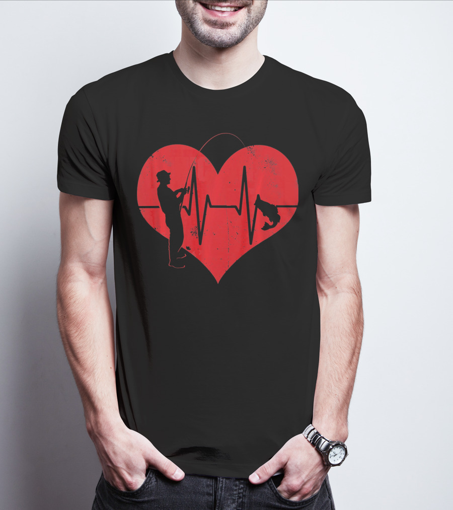 Fishing Heartbeat Valentines Day Heart Fisherman T-Shirt