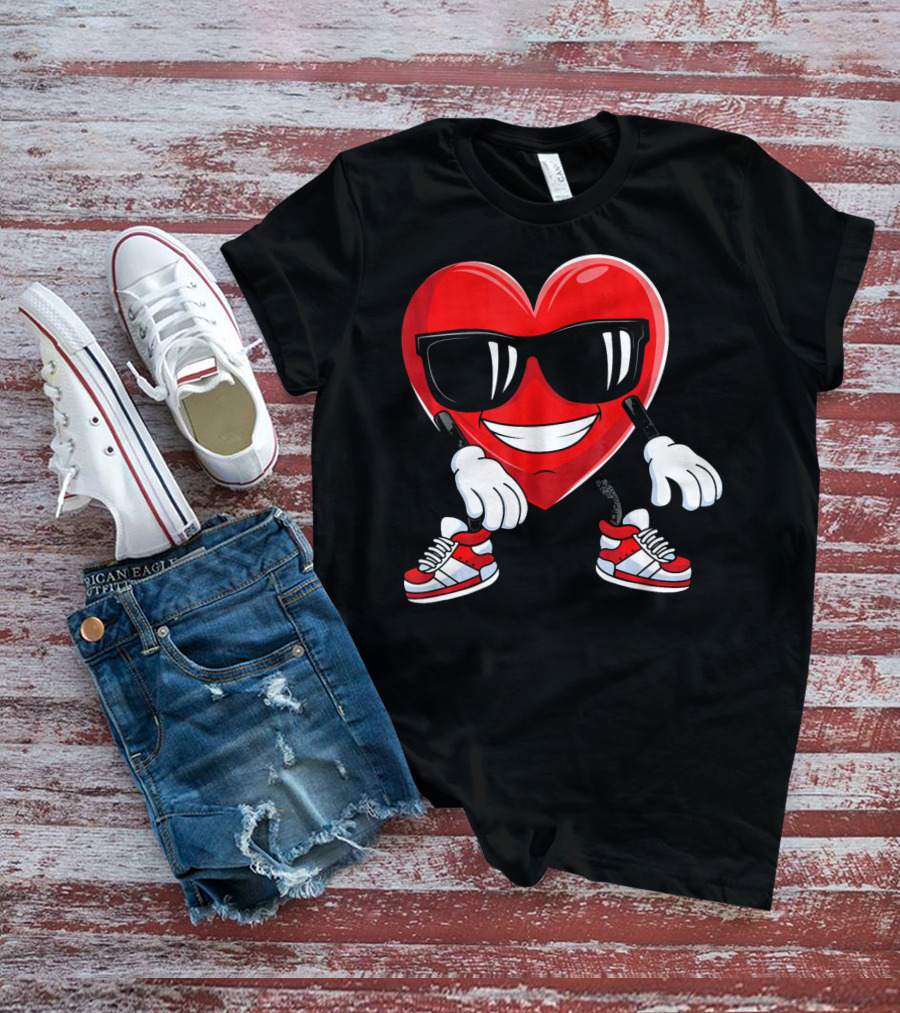 Floss Dance Heart Valentines Day Sunglasses Red Sneakers T-Shirt