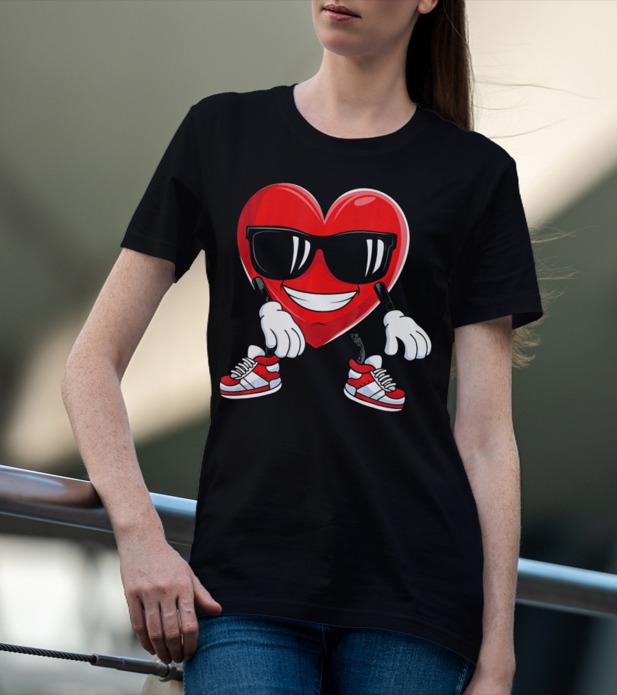 Floss Dance Heart Valentines Day Sunglasses Red Sneakers T-Shirt