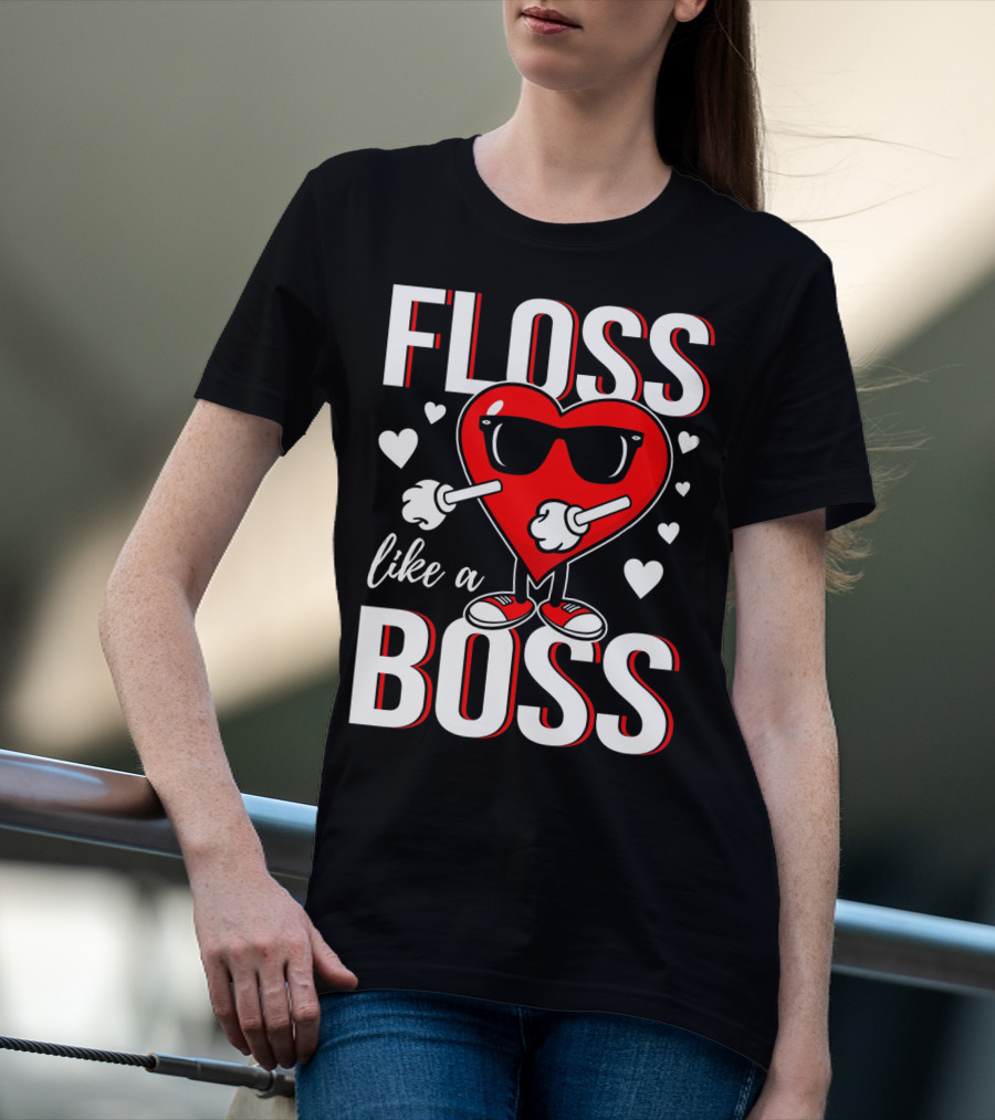 FLOSS LIKE A BOSS VALENTINES HEART WITH SUNGLASSES T-Shirt