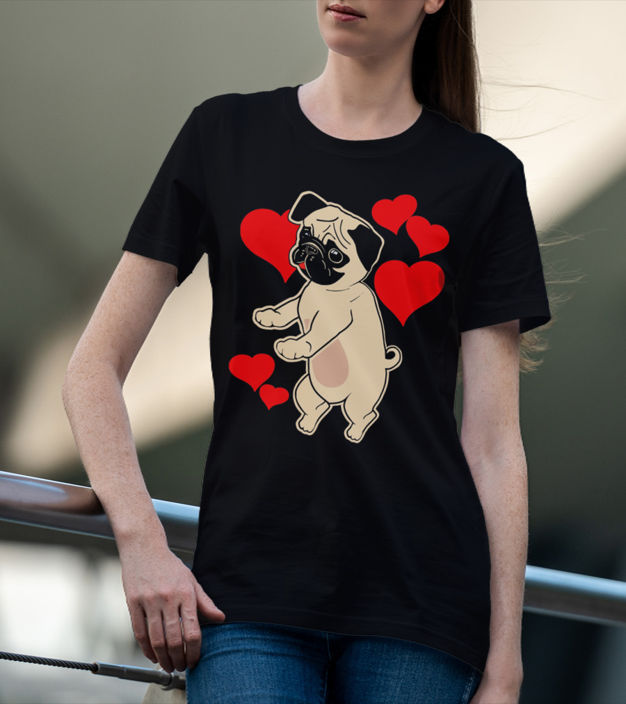 Pug Dancing With Hearts Valentine's Day T-Shirt