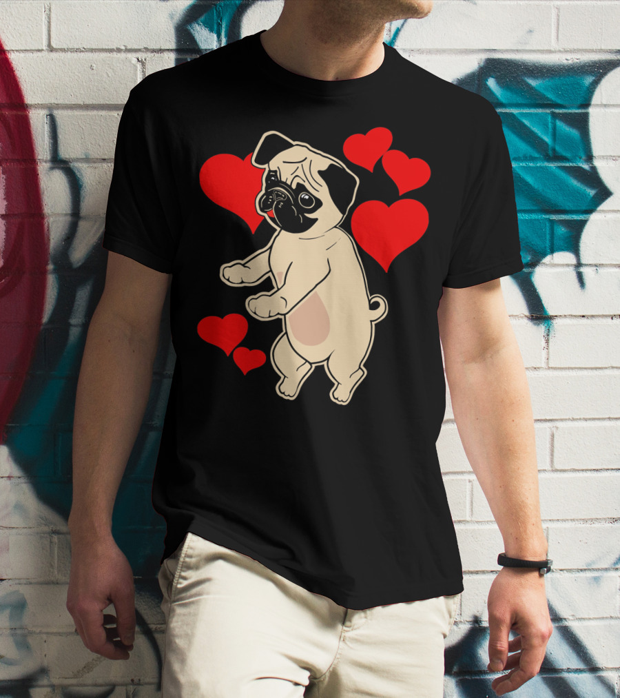 Pug Dancing With Hearts Valentine's Day T-Shirt