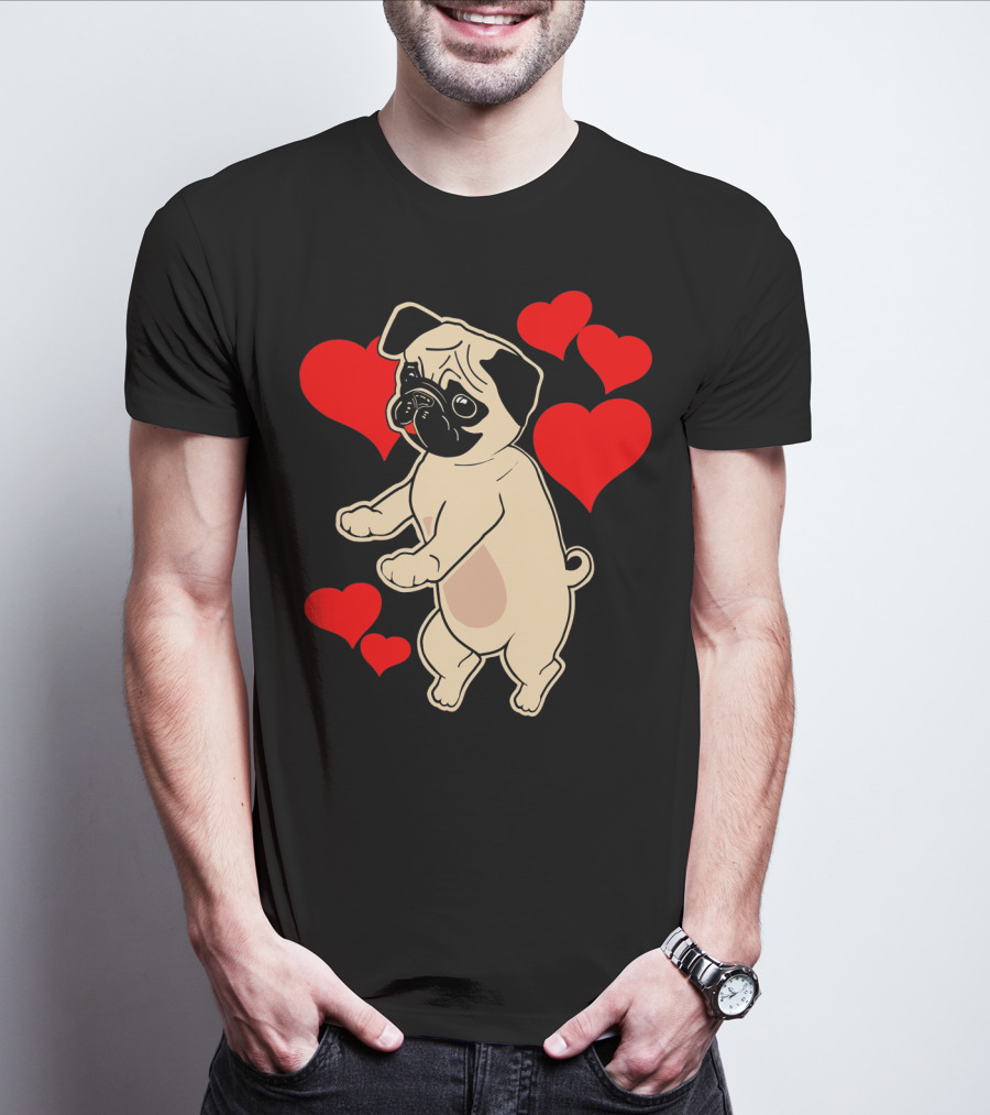 Pug Dancing With Hearts Valentine's Day T-Shirt