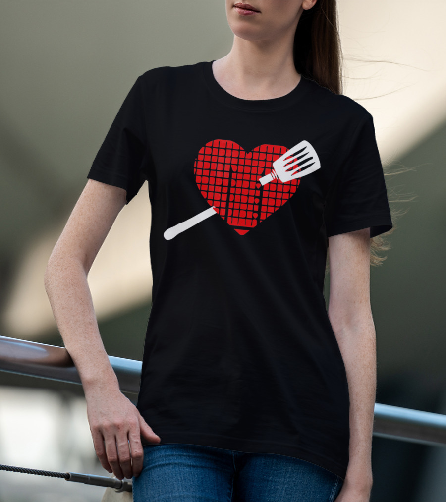 Funny BBQ Grilling Valentine's Day Heart With Spatula T-Shirt