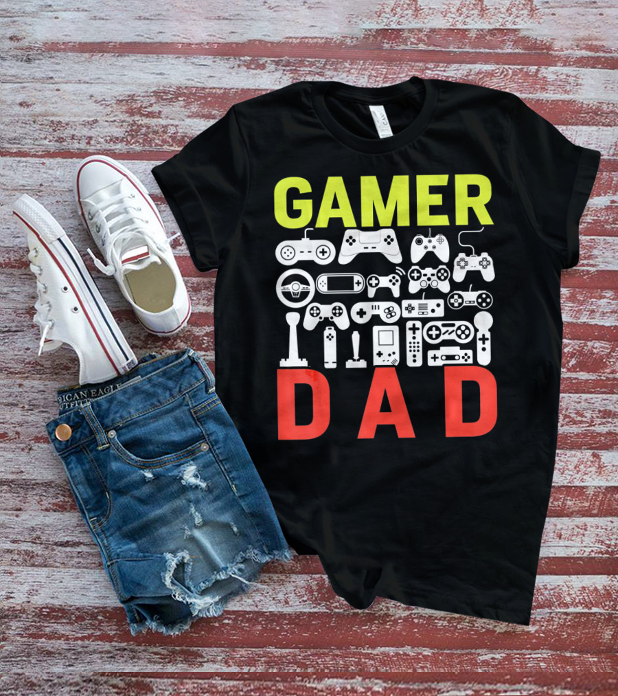 Gamer Dad Vintage Controller Collection Funny Birthday T-Shirt