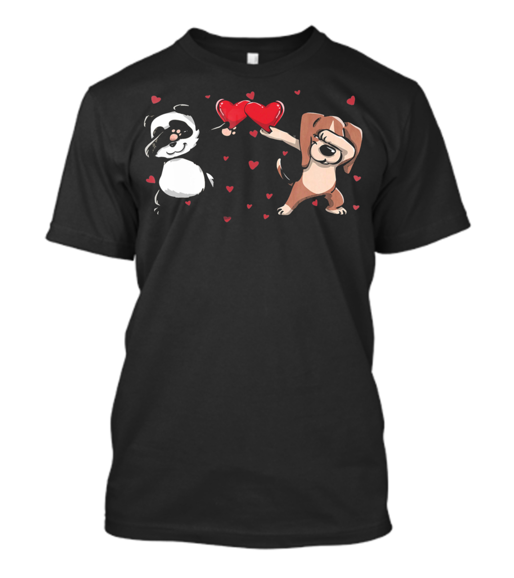 Funny Dabbing Beagle And Dabbing Panda With Hearts And Love T-Shirt