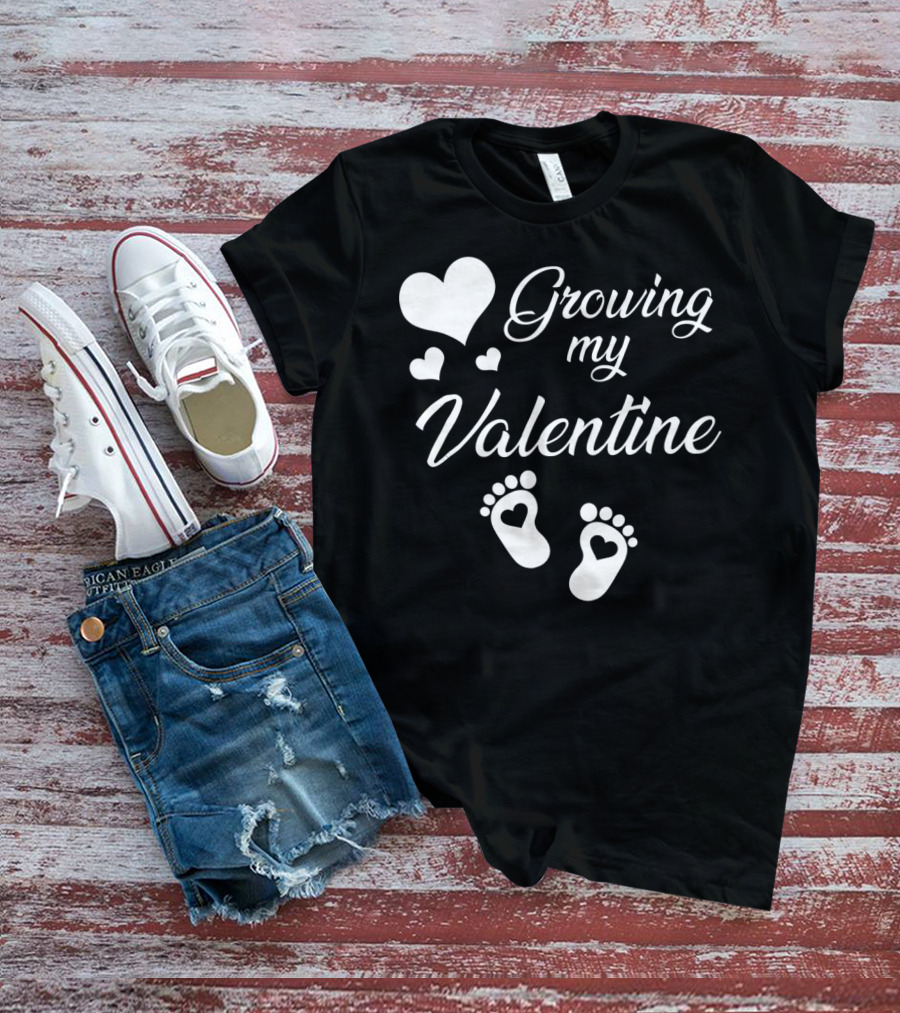 Growing My Valentine Heart Footprint T-Shirt