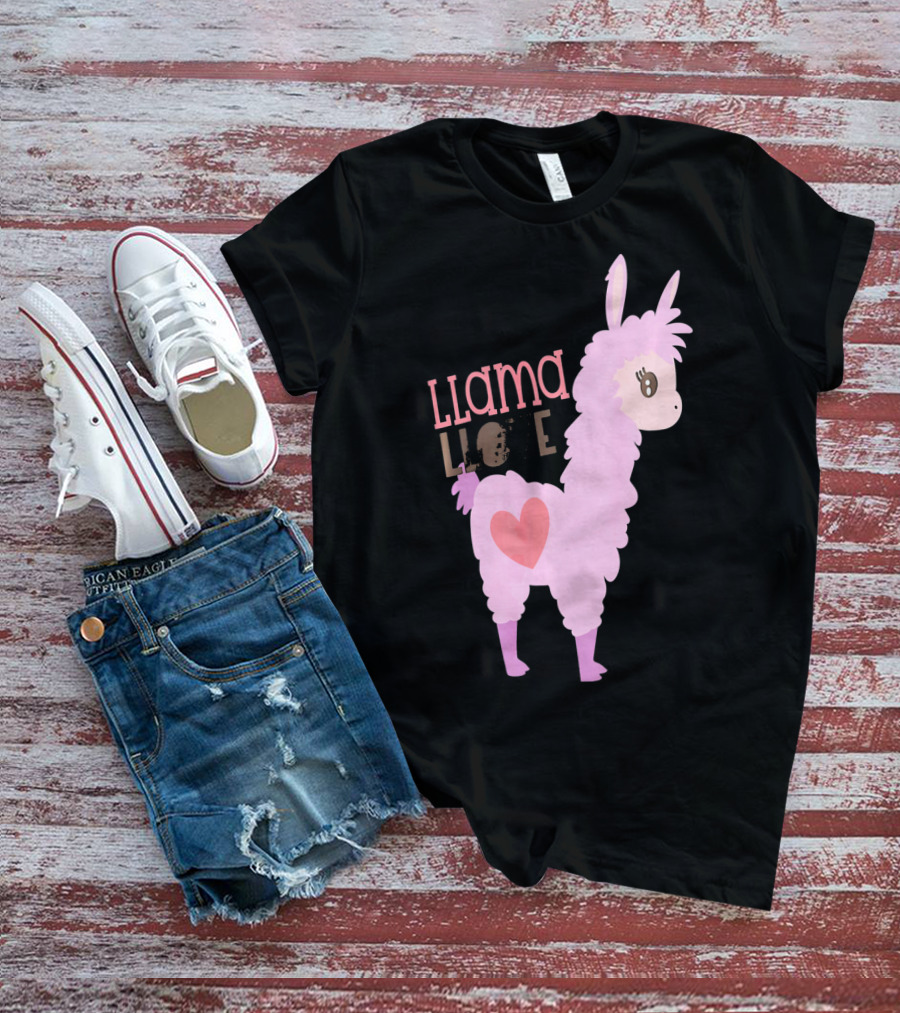 Llama Love Valentine Pink Heart T-Shirt
