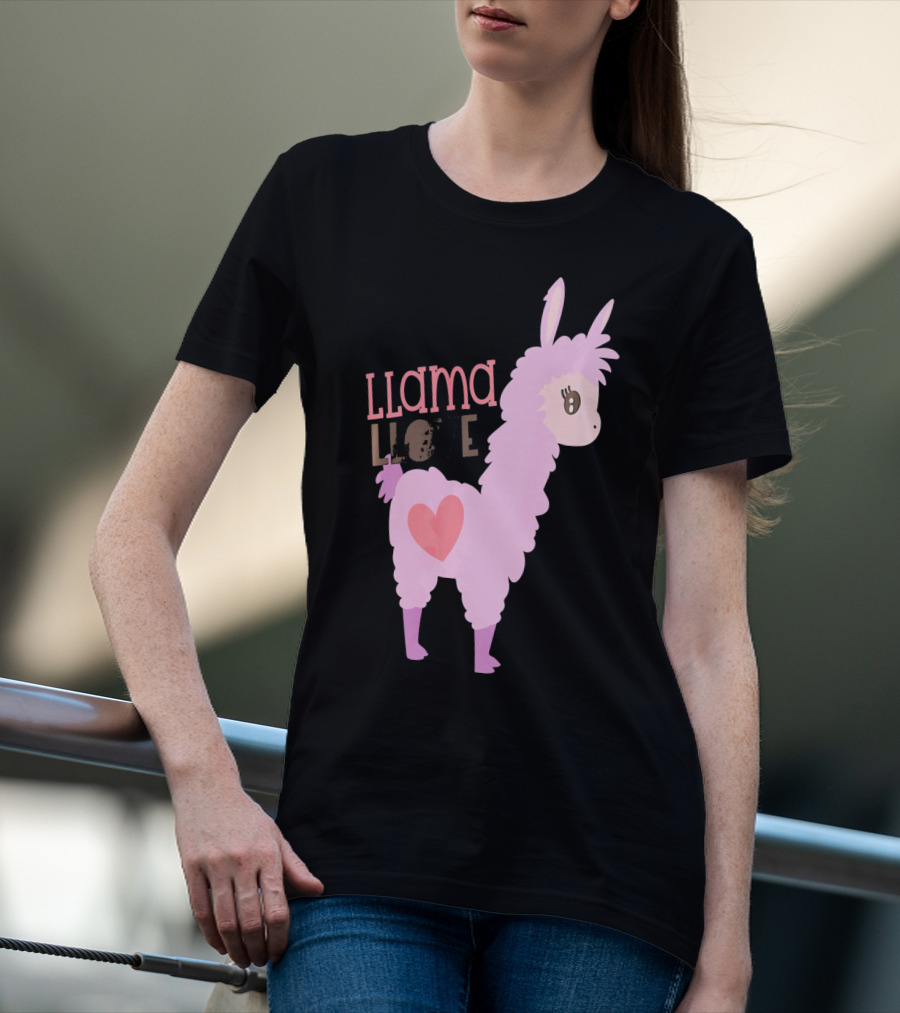 Llama Love Valentine Pink Heart T-Shirt