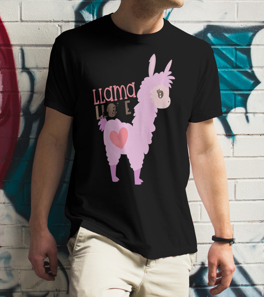Llama Love Valentine Pink Heart T-Shirt