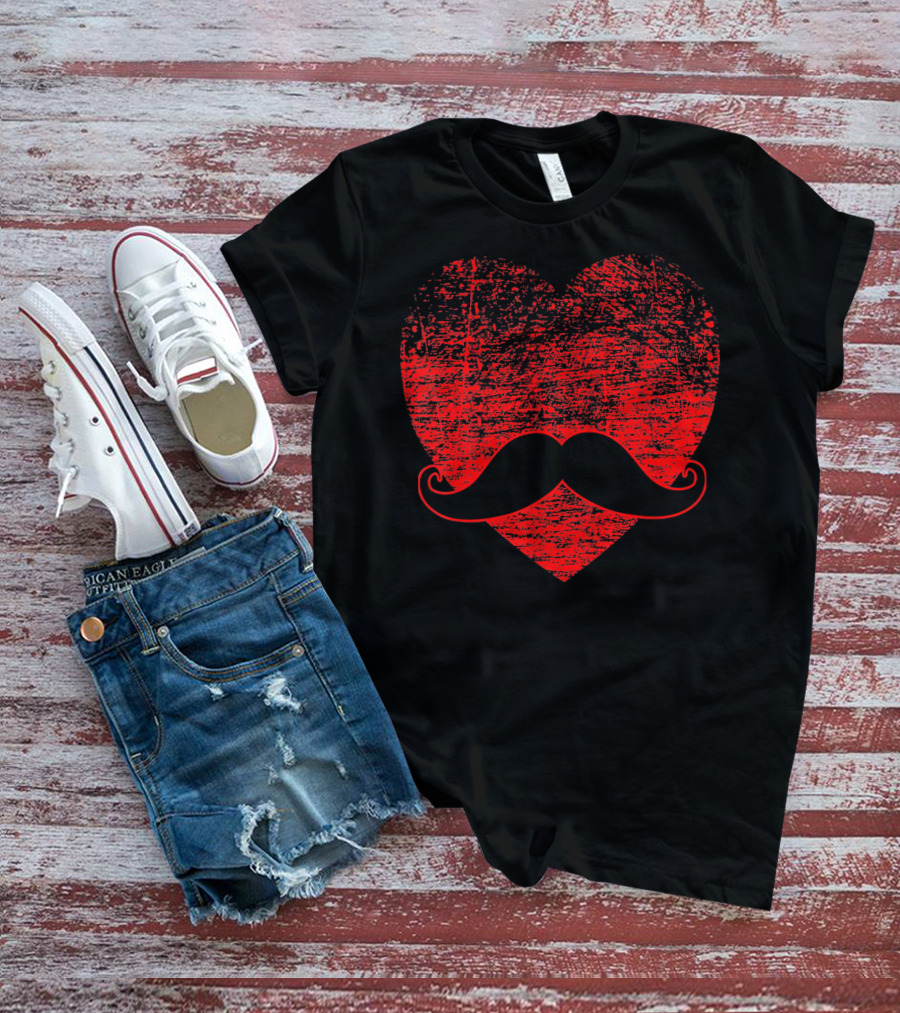 Valentines Day Funny Mustache Heart T-Shirt