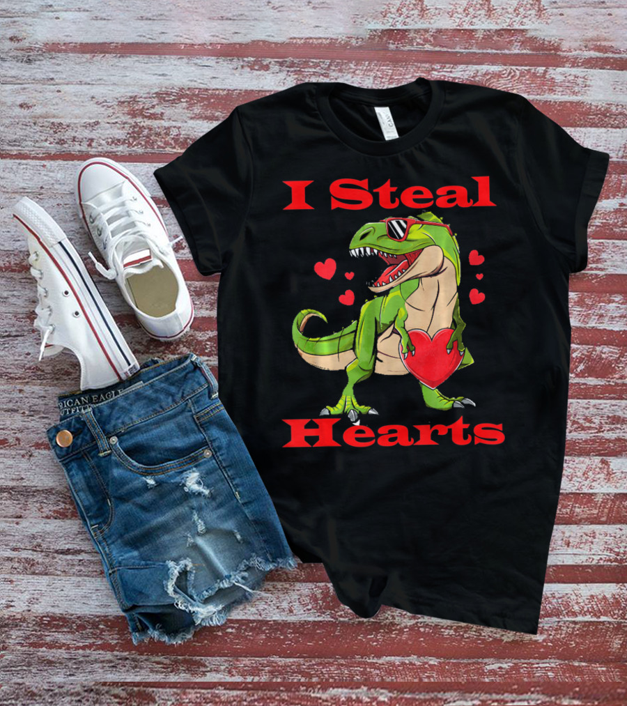 Funny Valentine Dinosaur Rex I Steal Hearts T-Shirt