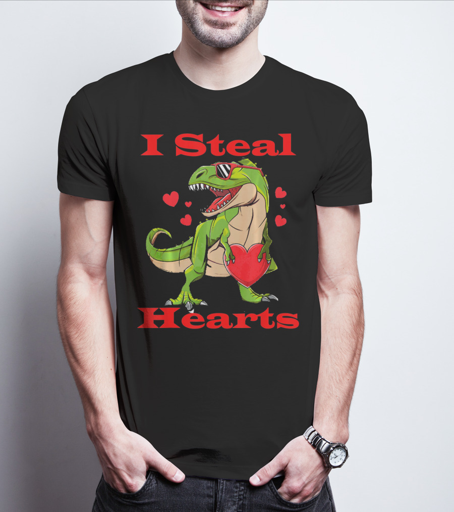 Funny Valentine Dinosaur Rex I Steal Hearts T-Shirt