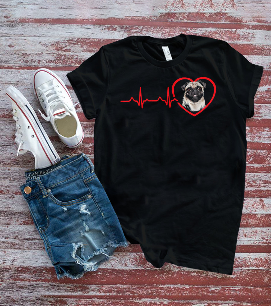 Funny Valentines Pug Heartbeat Dog Love T-Shirt