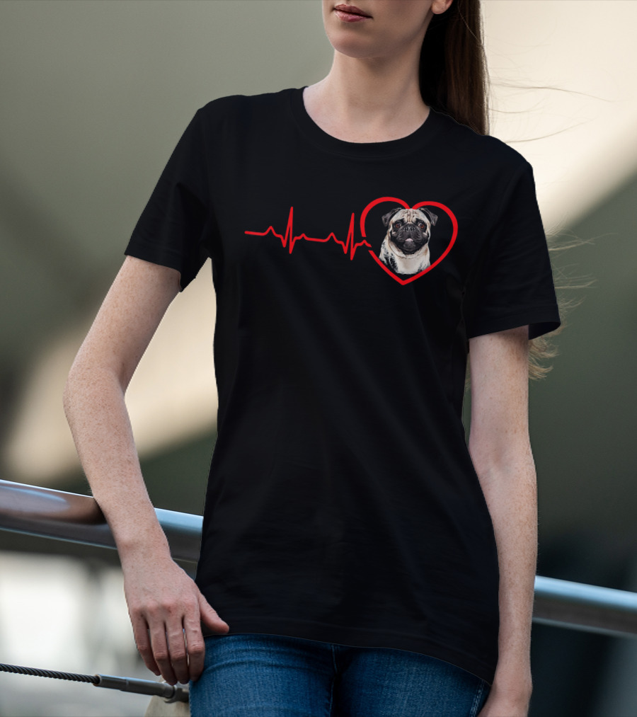 Funny Valentines Pug Heartbeat Dog Love T-Shirt