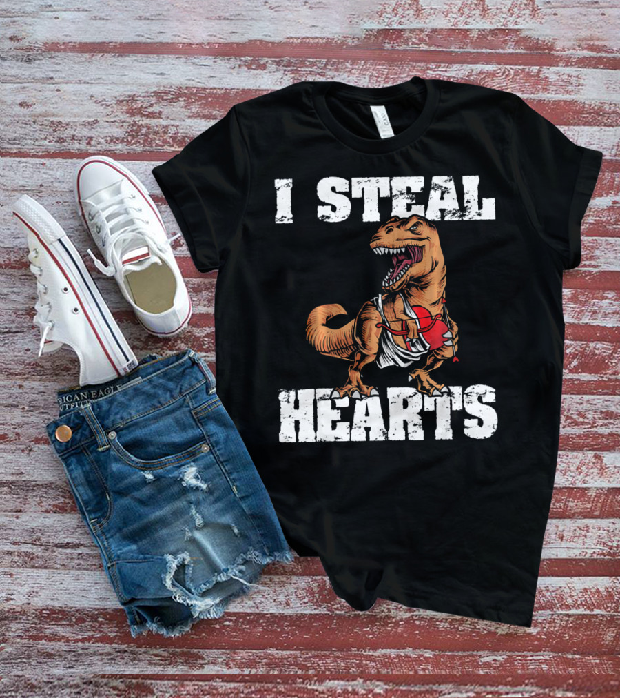 I Steal Hearts Funny Valentine Dinosaur Valentin T-Shirt