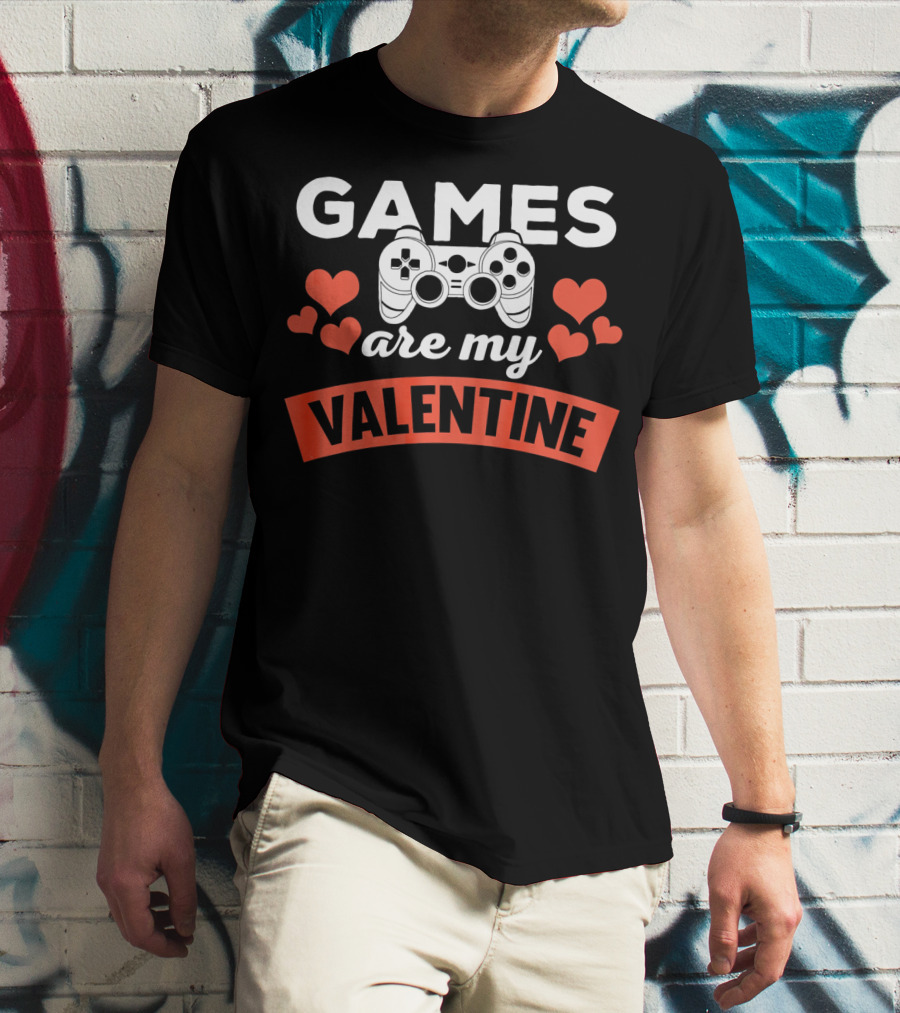 Games Are My Valentine Controller Hearts T-Shirt