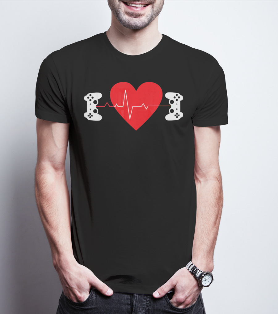 Gaming Valentine Hear Gamer Couple Controller Heartbeat T-Shirt