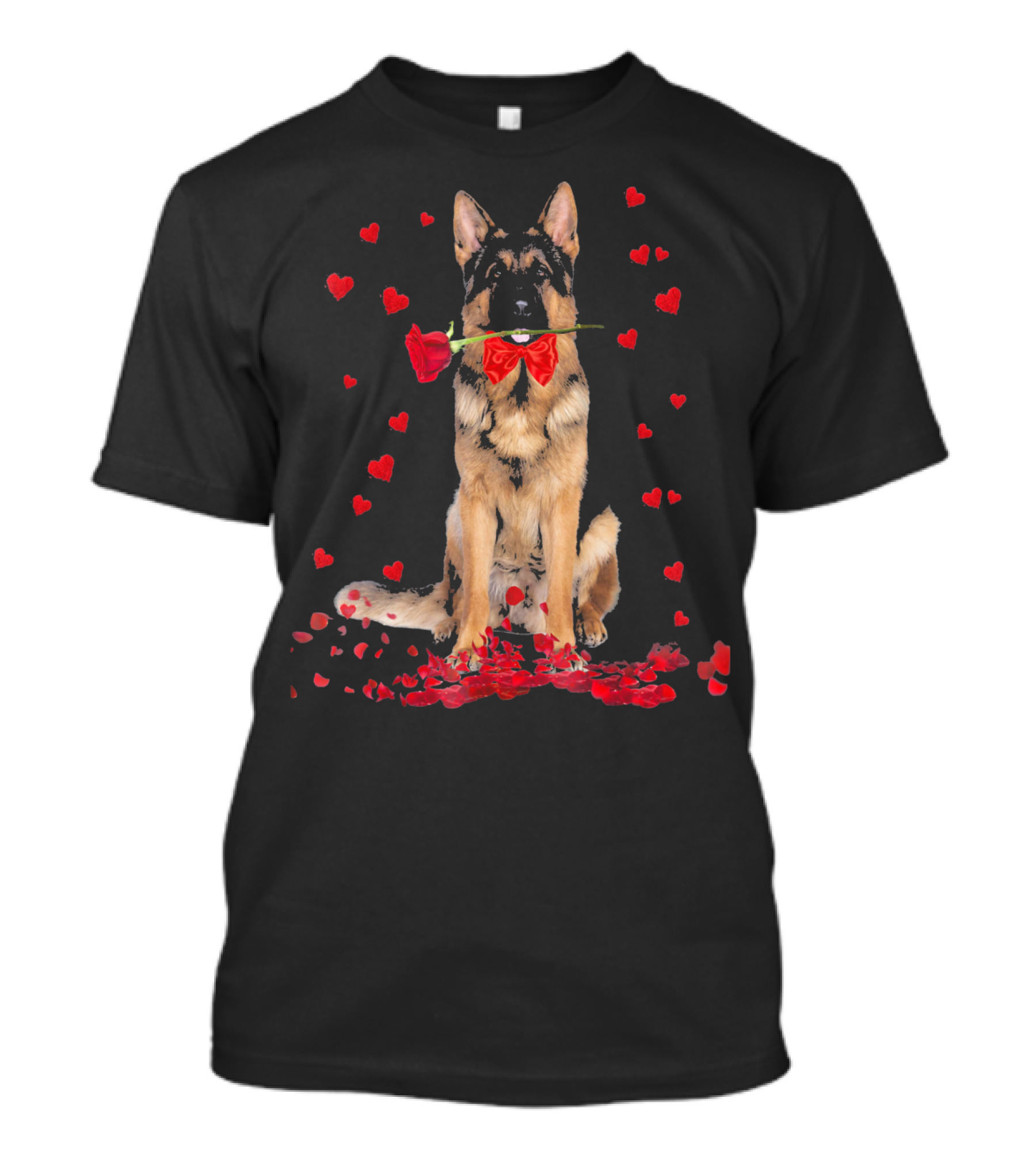 German Shepherd With Rose And Hearts Valentine's Day T-Shirt