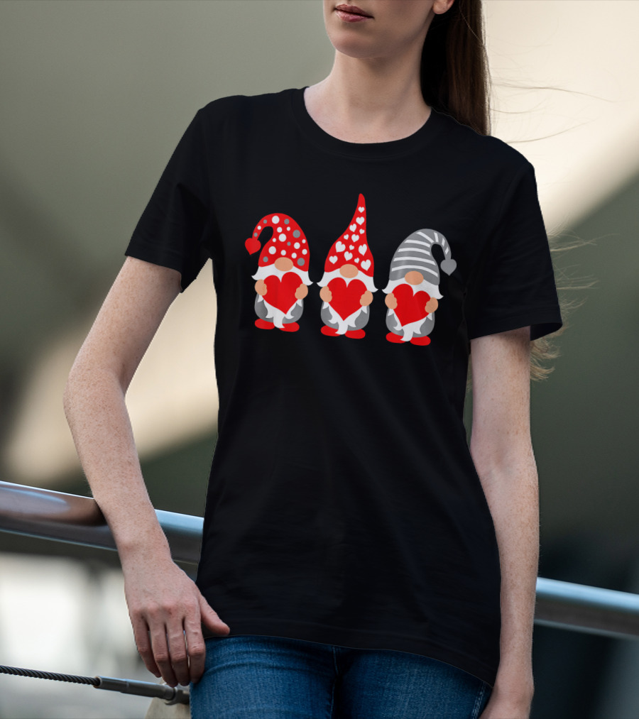 Gnomes Holding Hearts Valentine's Day Festive Hat Trio T-Shirt
