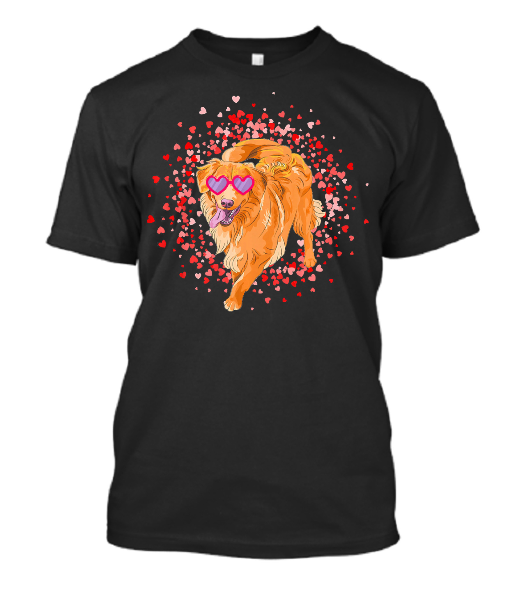 Golden Retriever With Heart Glasses Surrounded By Valentine's Day Hearts T-Shirt