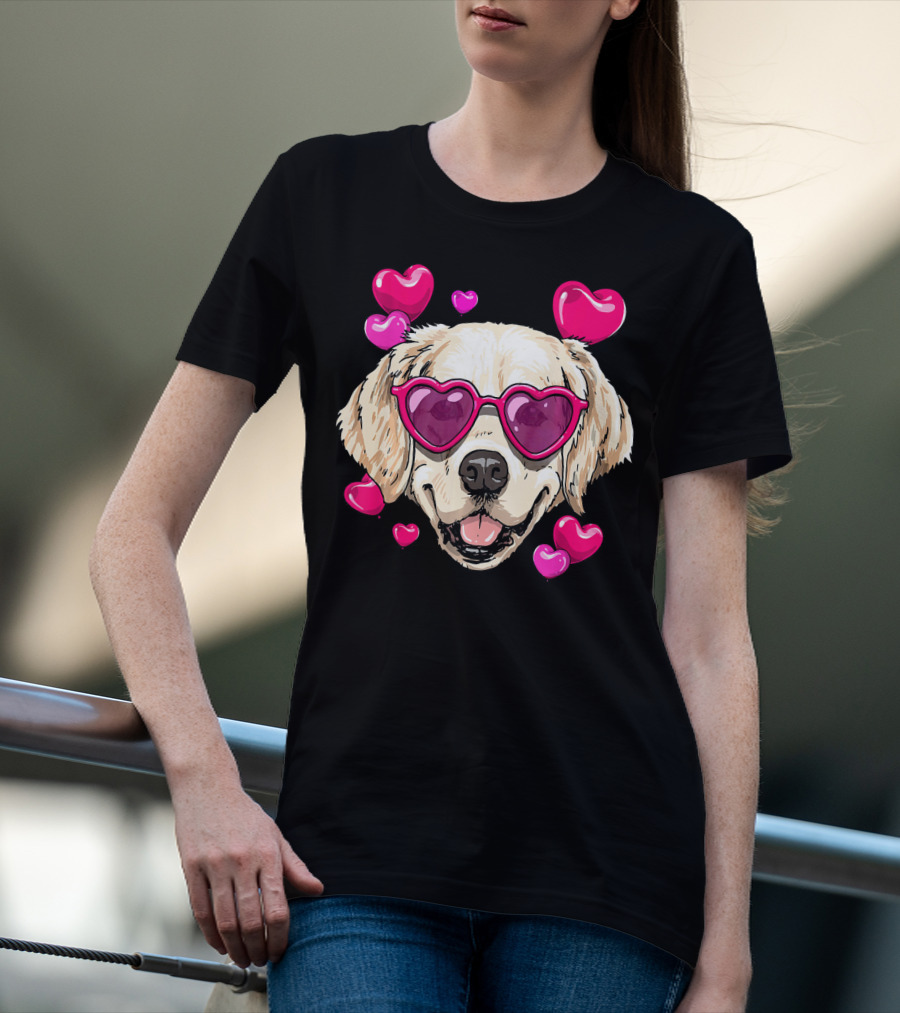 Golden Retriever Heart Sunglasses Valentine's Day Puppy Love T-Shirt