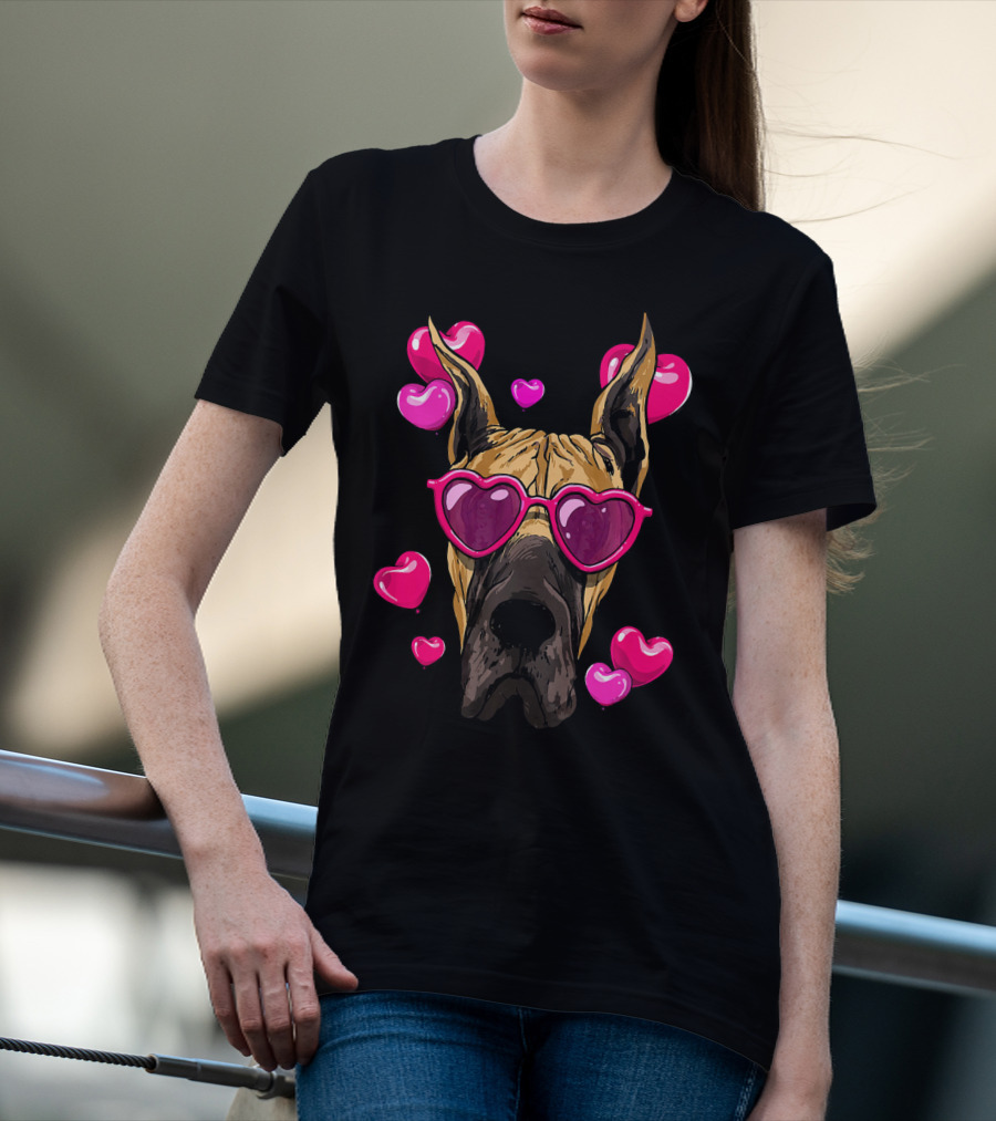 Great Dane Valentines Day Heart Sunglasses With Love Hearts T-Shirt