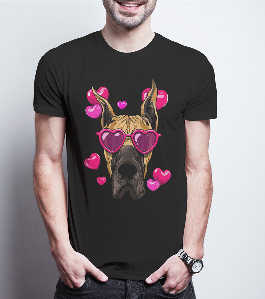 Great Dane Valentines Day Heart Sunglasses With Love Hearts T-Shirt