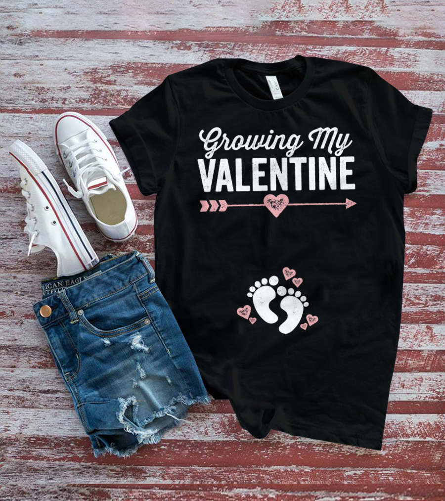 Growing My Valentine Footprints Hearts T-Shirt