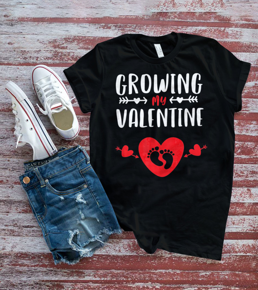 Growing My Valentine Heart Baby Footprints Arrows T-Shirt