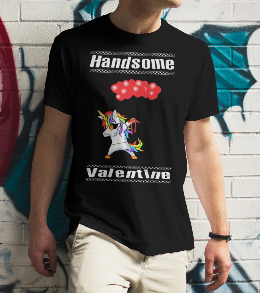 Handsome Valentine Unicorn Dab With Red Balloons T-Shirt